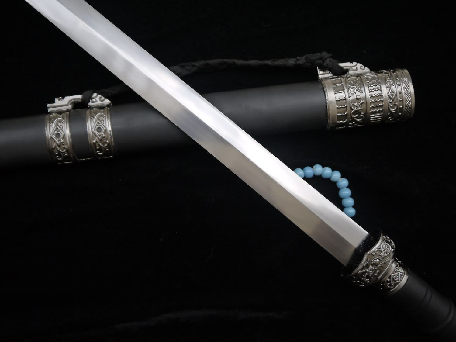 Hidden Dragon sword(Damascus steel,Black wood scabbard,Alloy fitted)Length 39" - Chinese sword shop