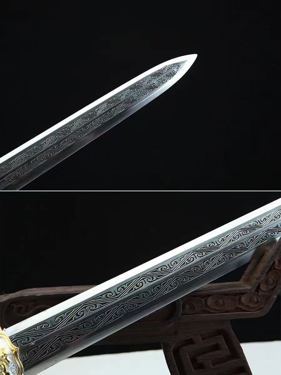 Ruyi jian Sword Real,Forged High Carbon Steel Etch Blade,Alloy Fittings