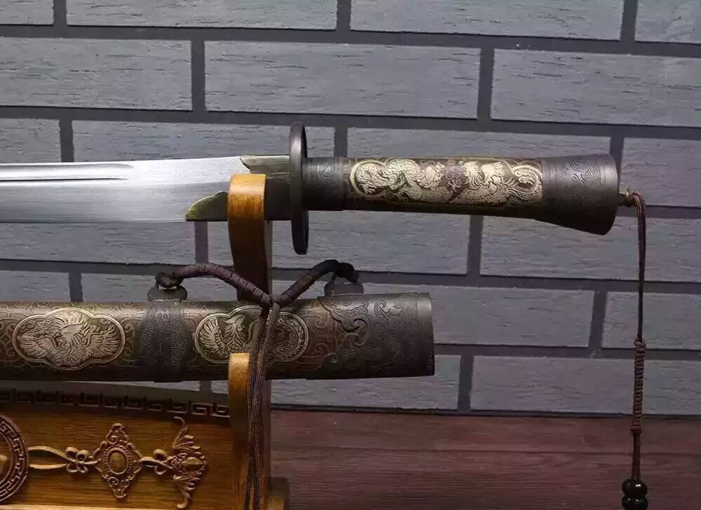 Broadsword/Damascus steel handmade blade/Brass scabbard/Length 28" - Chinese sword shop