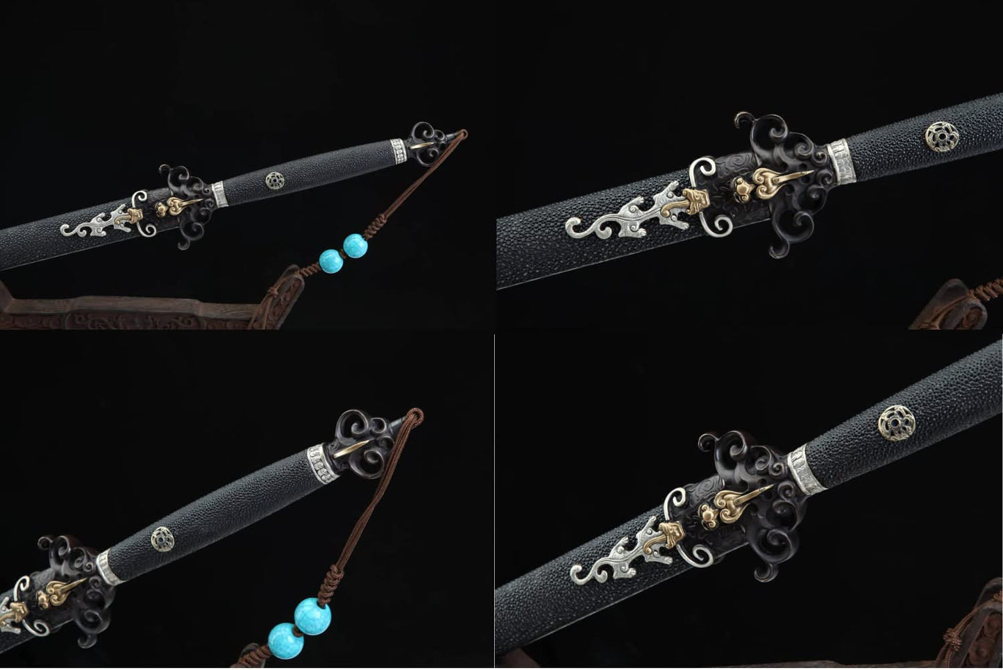 Fire Dragon Sword,Forged Damascus Steel Blade,Skin Scabbard,Brass Fittings