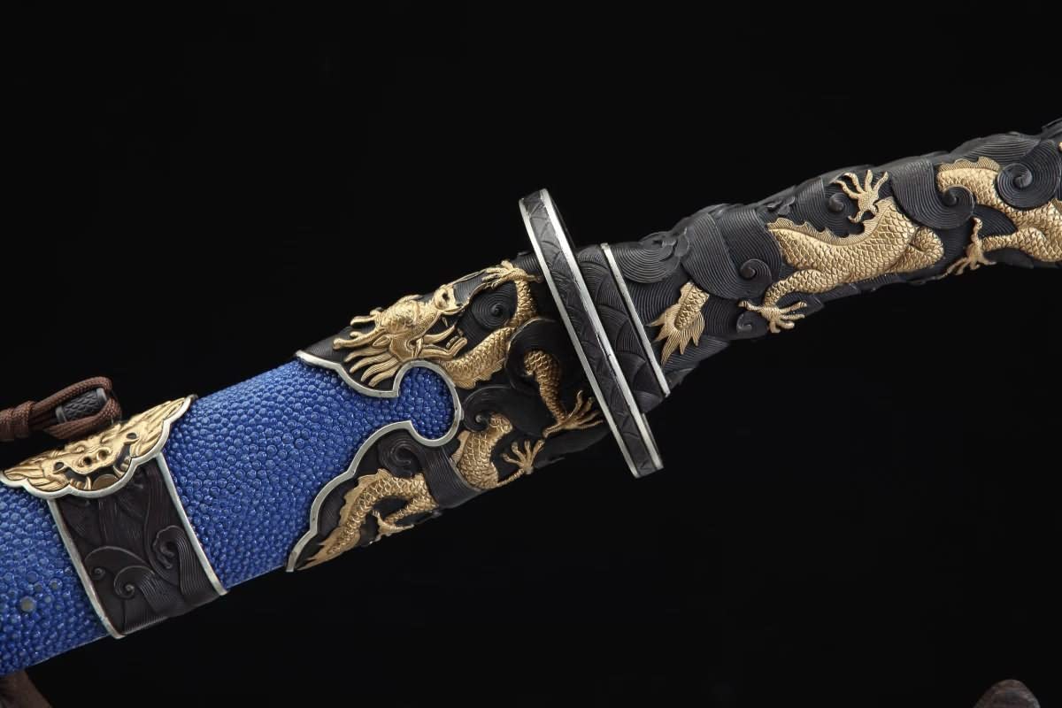 Chinese Sword,Dragon Dao,Battle Ready(Forged Damascus Steel Blade,Skin Scabbard,Brass Fittings) Full Tang
