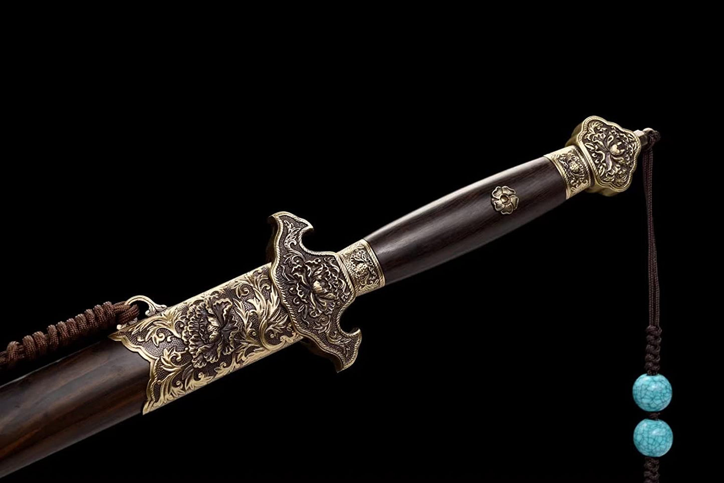 Peony Sword Real,Damascus Steel Blades,Brass Scabbard,Ebony Scabbard,chinese sword