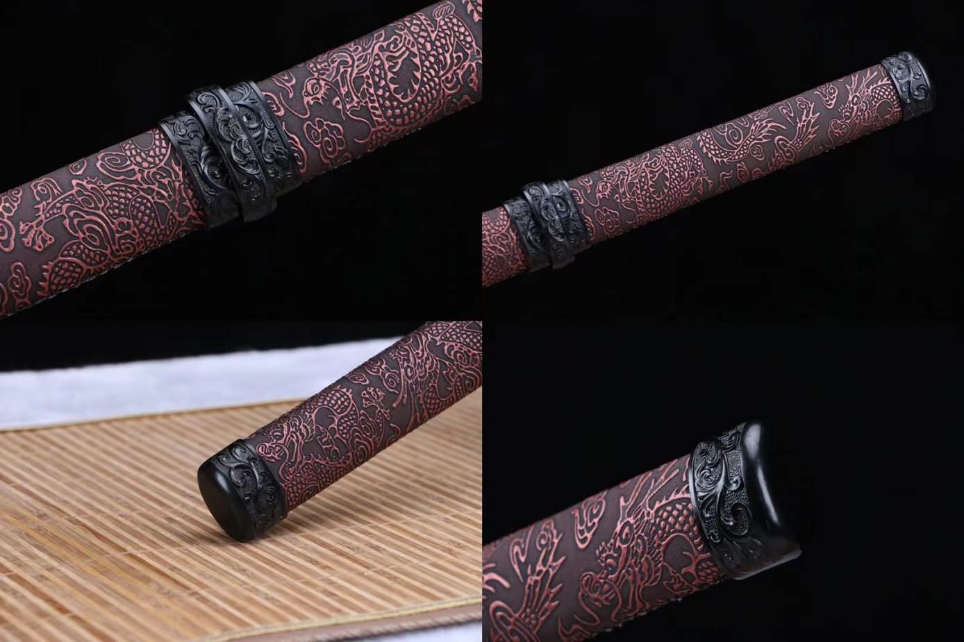 Tang dao(Forged High Carbon Steel red Blades,Leather scabbard