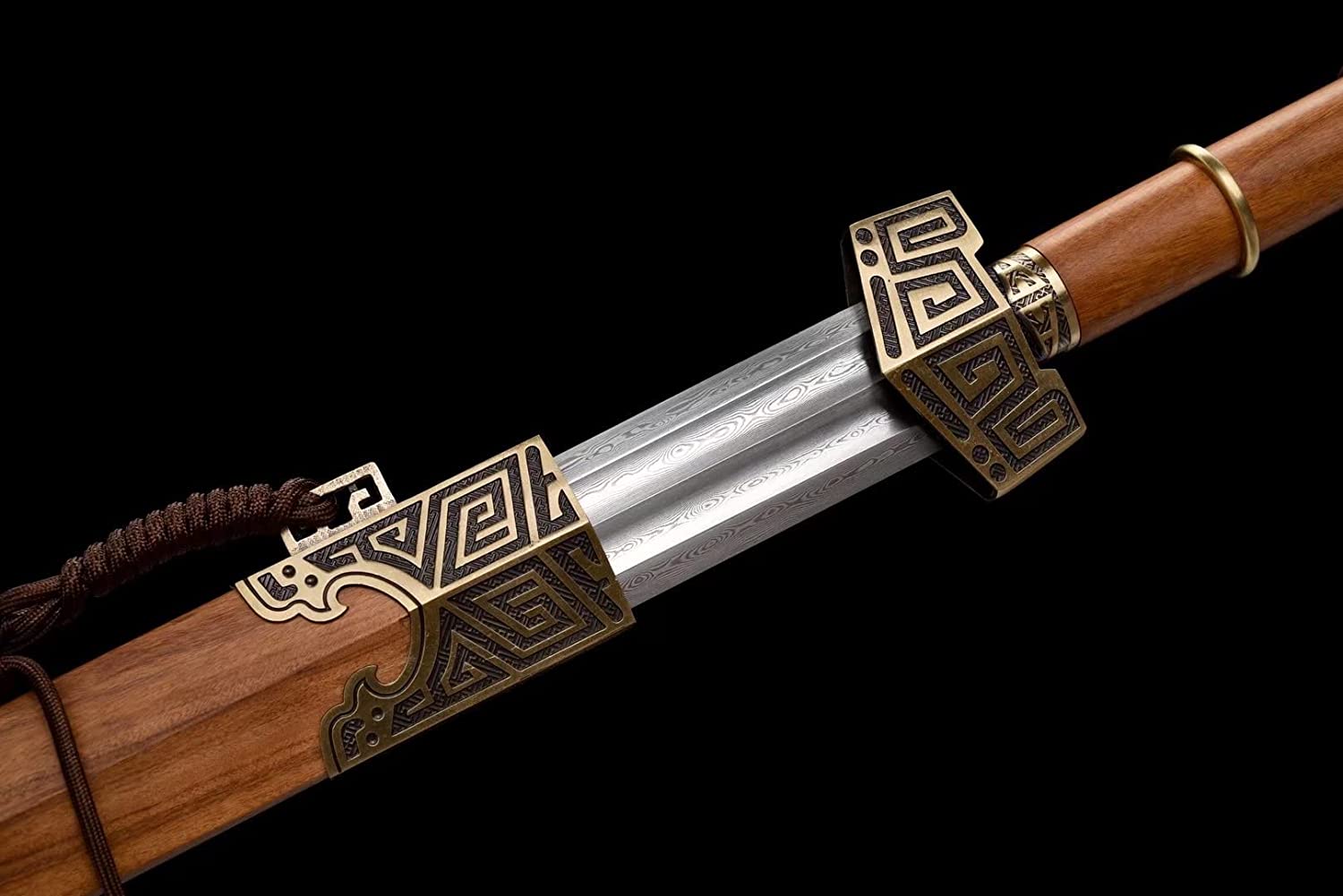 Qinwang jian,Damascus Steel Blade,Brass Fittings,Rosewood Scabbard,chinese sword