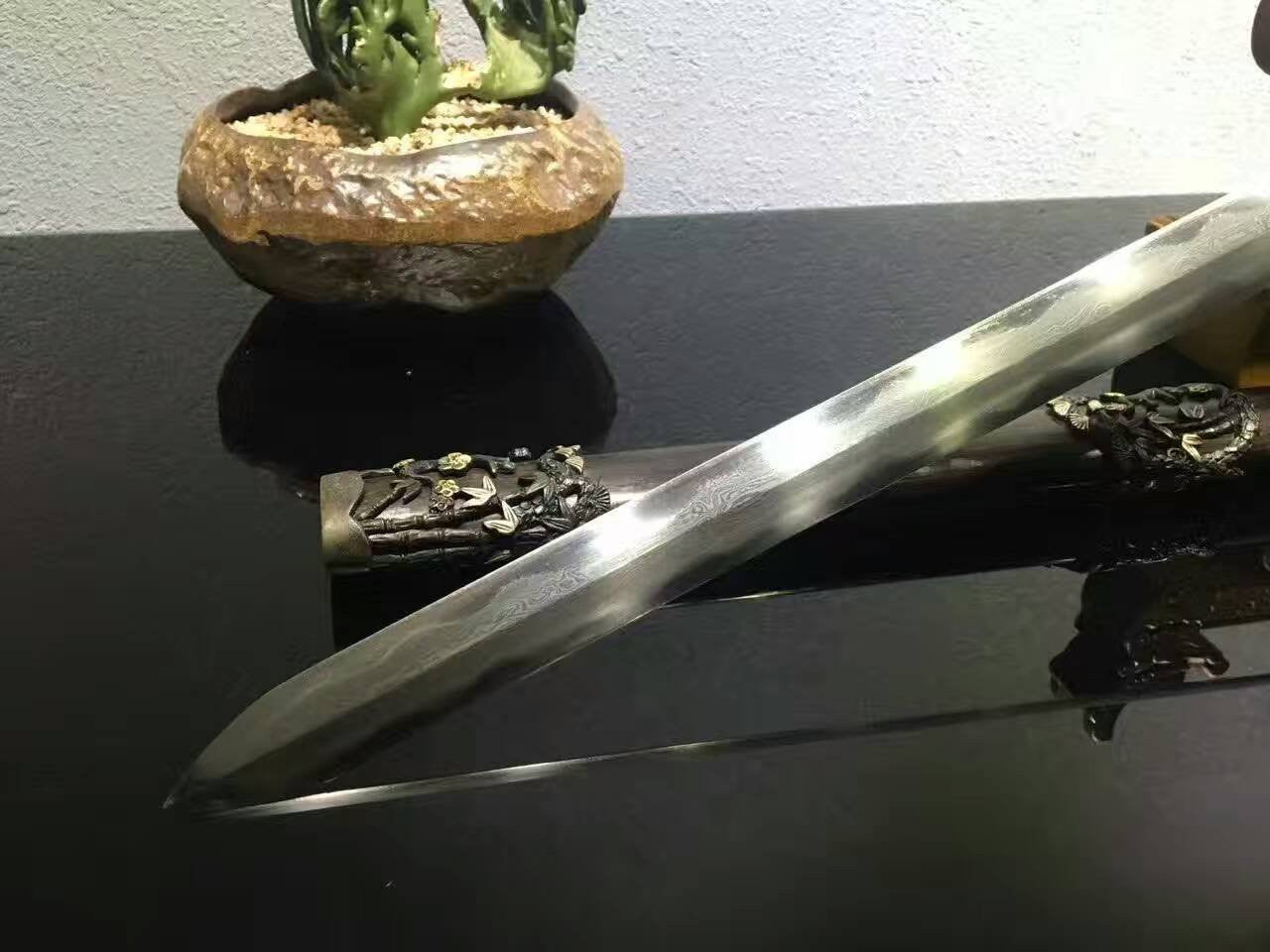 Qing Jian Damascus steel blade Ebony Scabbard Brass - Chinese sword shop