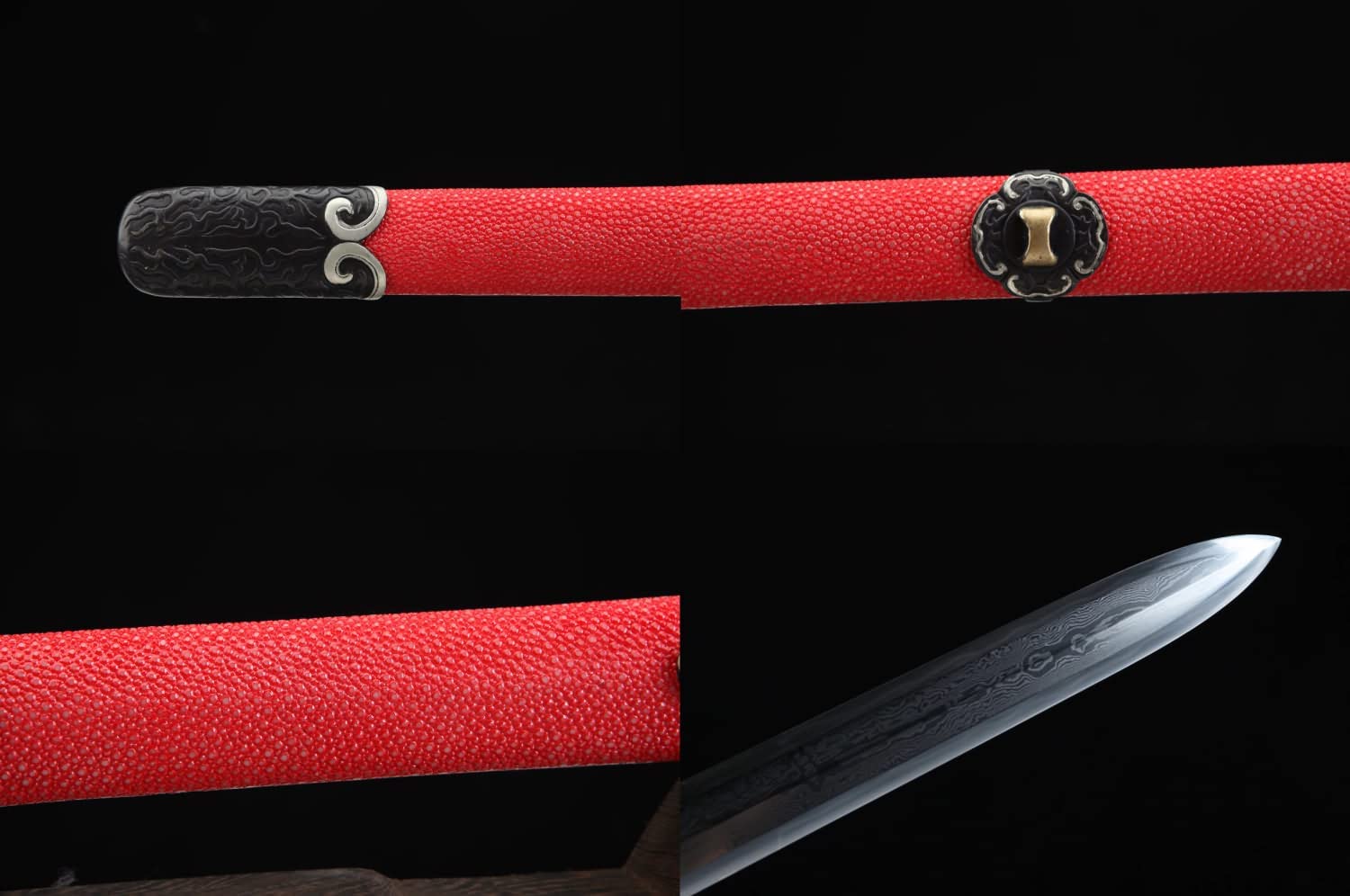 Red Carbuncle Sword Fire Dragon Swords,Forged Damascus Steel Blade,Red Skin Scabbard,Brass ...