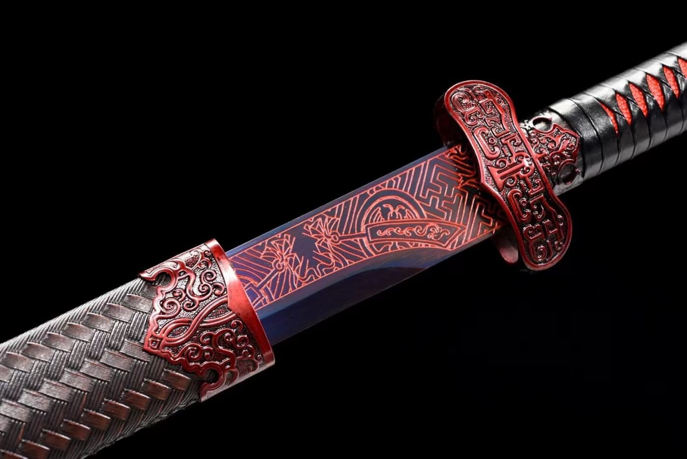 Black Gold Broadsword,High Carbon Steel Etched Blades,Alloy Fittings,Chinese sword