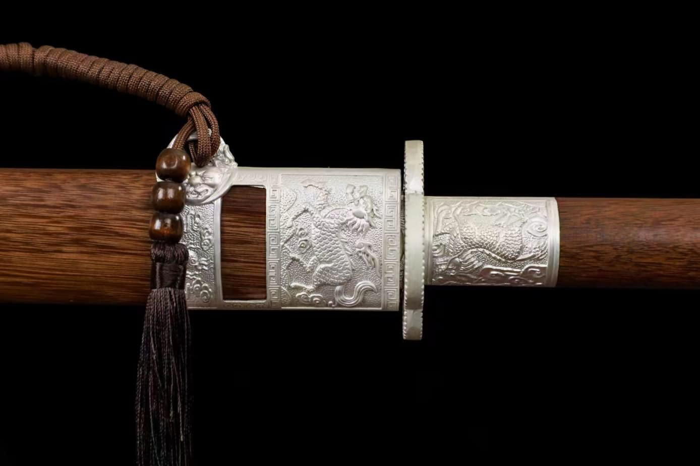 kangxi dao,Forged Etch Blade,Alloy Fittings,Rosewood Scabbard,Silver Alloy Fittings,chinese sword