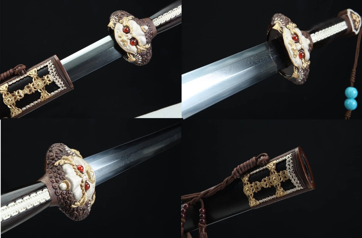Yongle jian Damascus Steel Blades,Ebony Scabbard,Brass Fittings,chinese sword