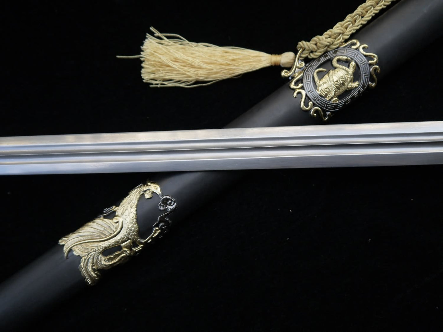 Longquan sword/Chinese sword/Damascus steel blade/Handmade/Two-color alloy fittings/Length 39" - Chinese sword shop