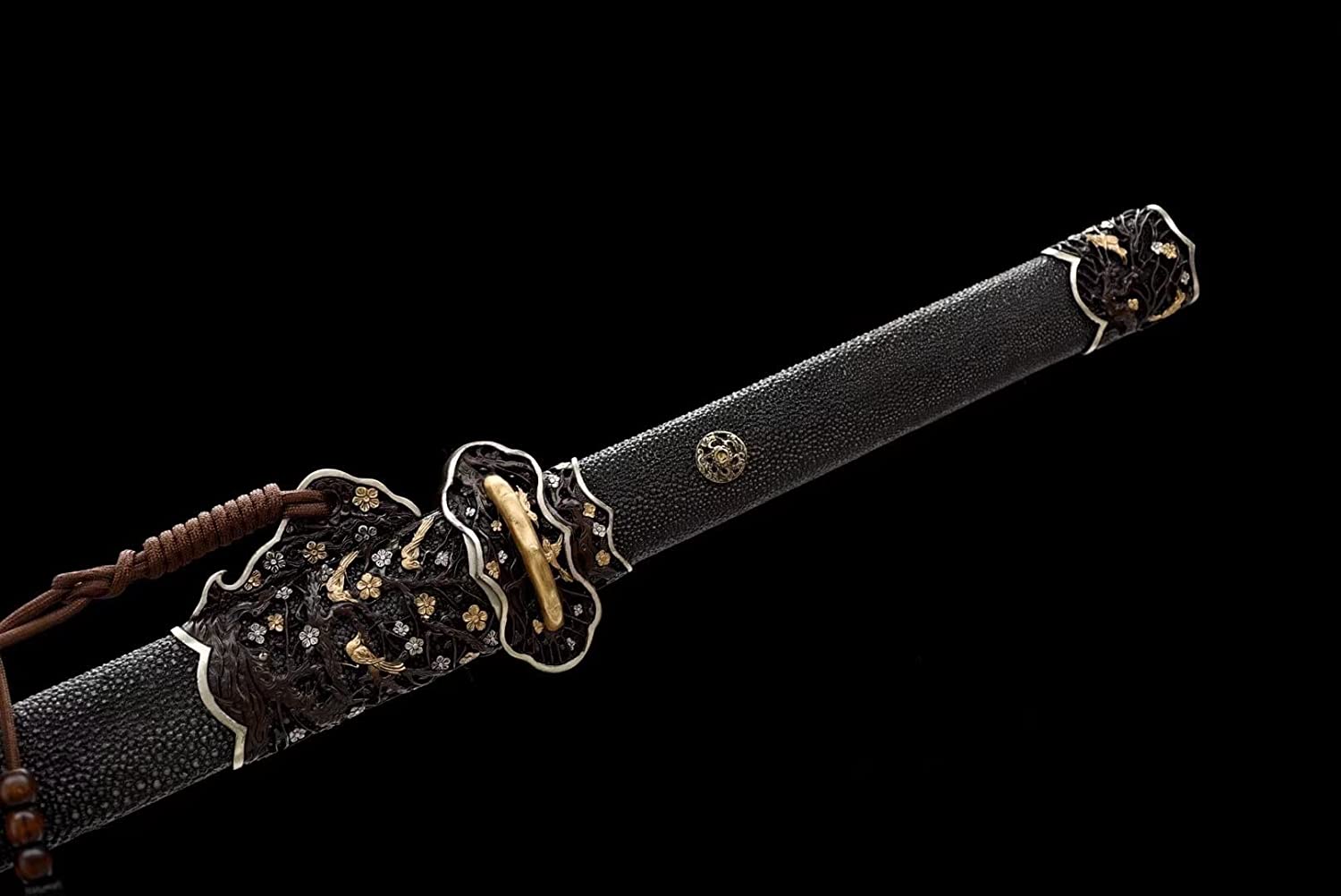 Tang jian Sword Real,Damascus Steel Blade,Brass Scabbard,Skin Scabbard,Chinese swords