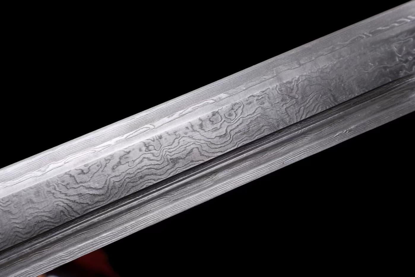 LOONGSWORD,Chinese sword,Broadsword Real,Full tang Damascus Steel Blades Handle,Cowhide Scabbard