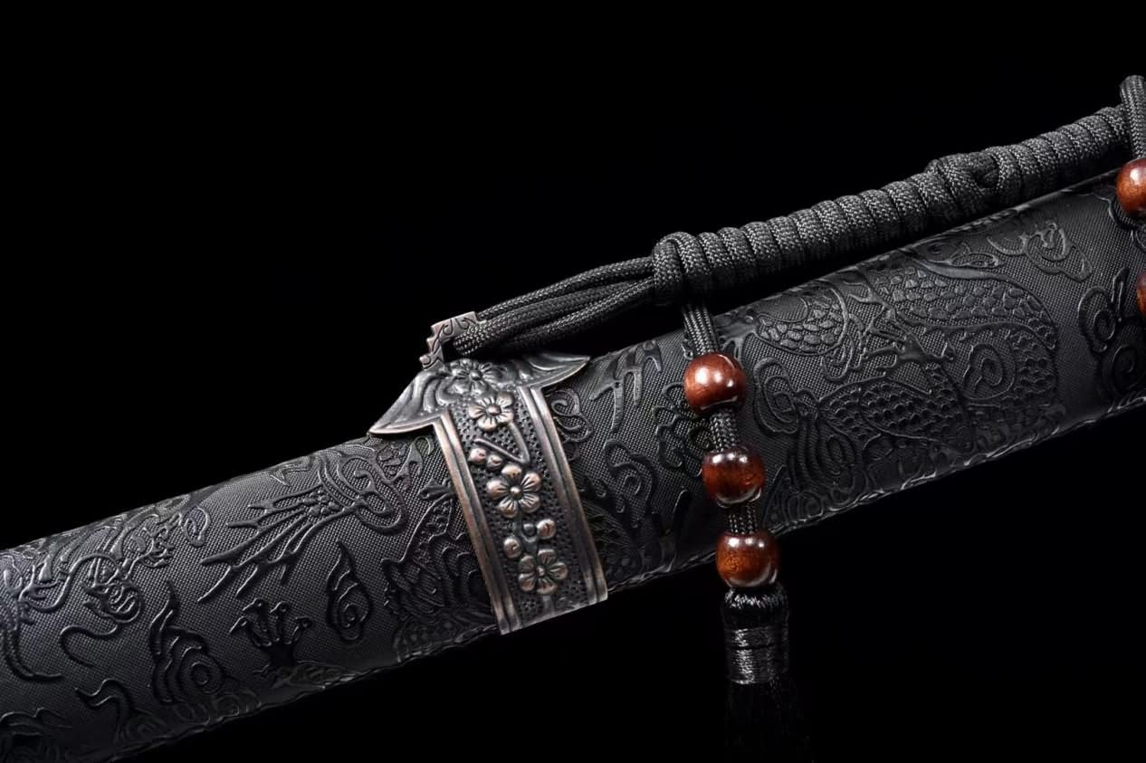Qing Dao Swords Real,Forged Etch Blade,Leather Scabbard