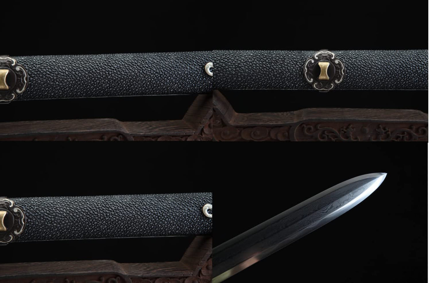 Fire Dragon Sword,Forged Damascus Steel Blade,Skin Scabbard,Brass Fittings
