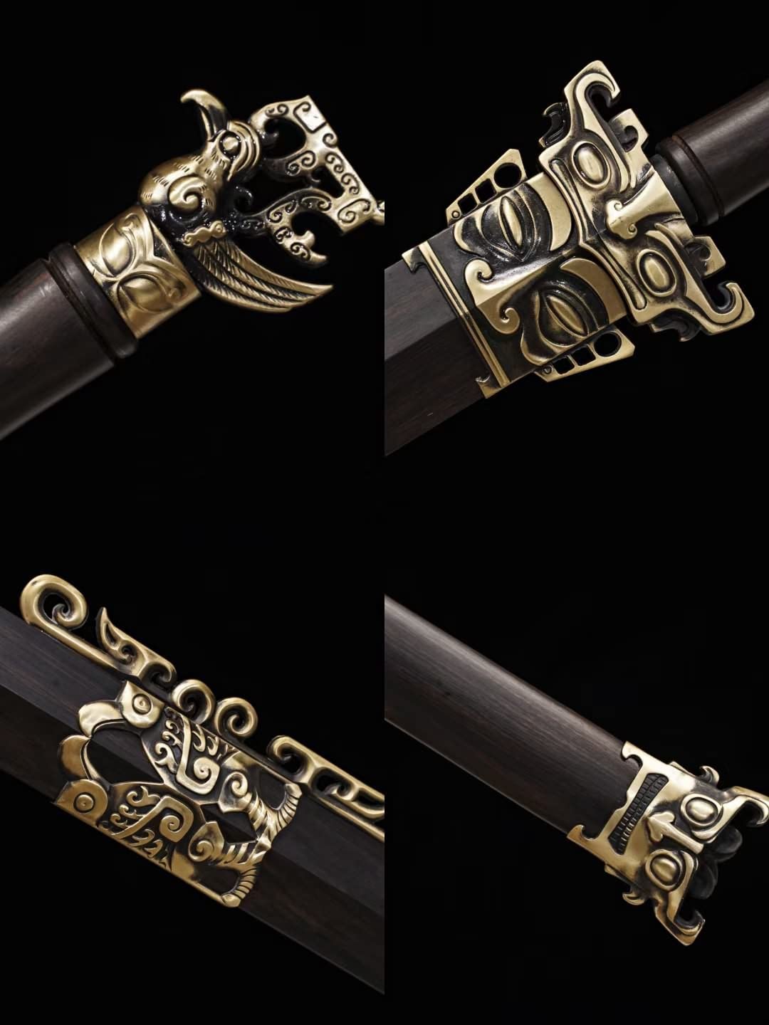 Ancient Han jian Damascus Steel Burn Blades,Brass Fittings,Ebony Scabbard,chinese sword,LOONGSWORD
