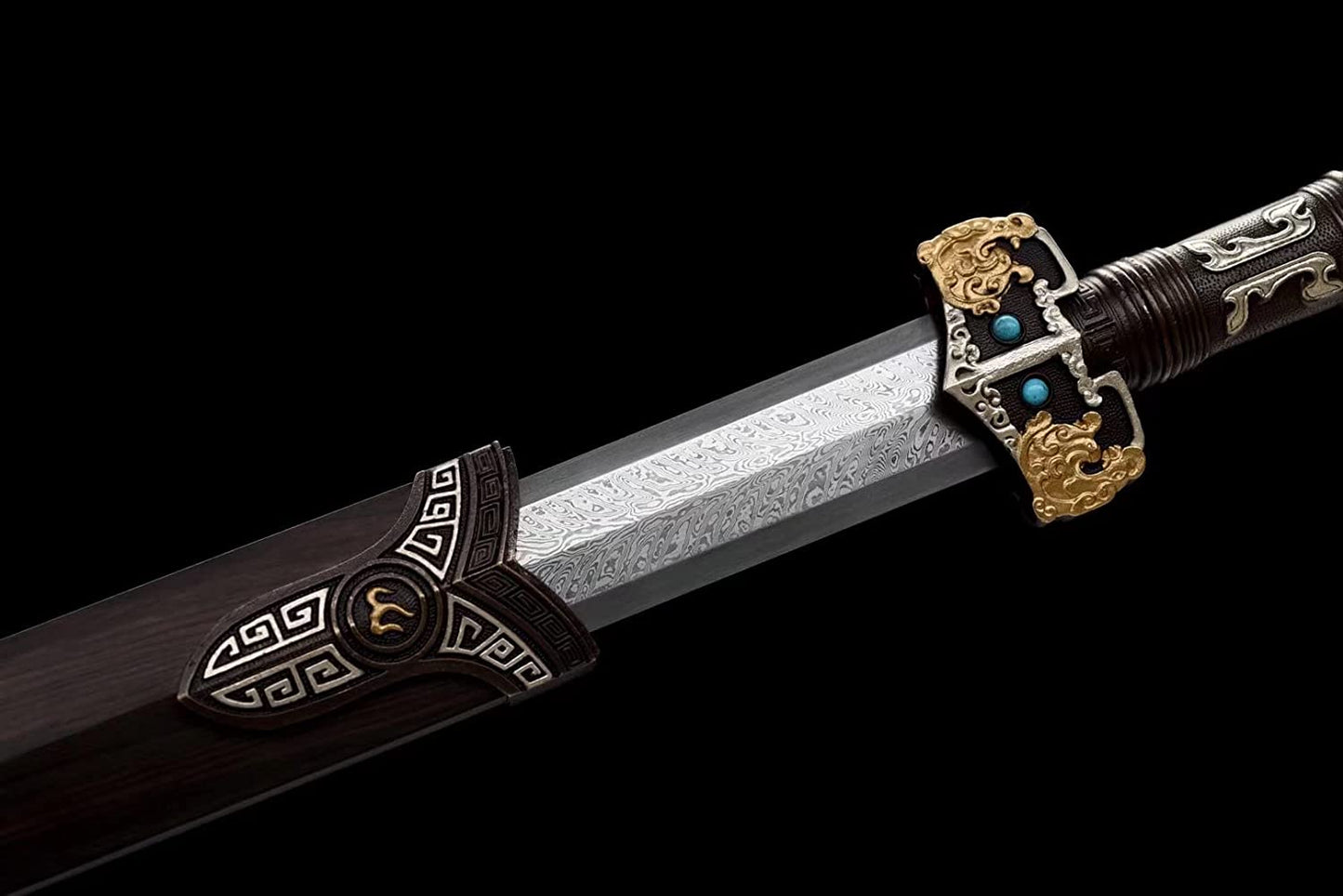 Han jian Sword,Hand Forged Damascus Blade,Ebony,Brass Fittings,chinese sword
