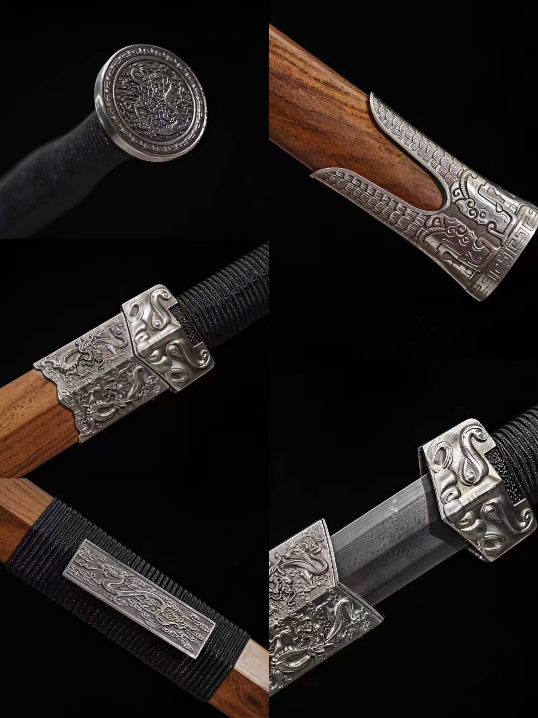Han jian Real, Damascus Steel Blade,Rosewood,Stainless Steel Fittings,chinese sword