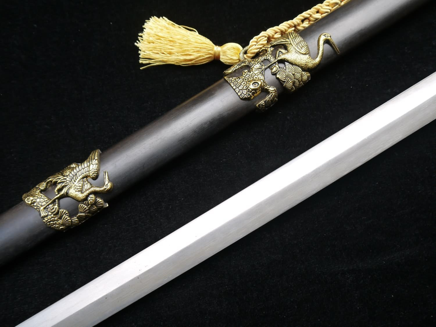 Songhe sword,Folding pattern steel blade,Alloy fitting,Black scabbard,Length 41" - Chinese sword shop