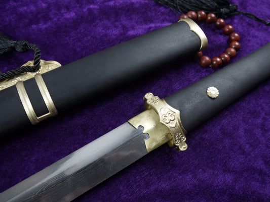 Tang jian/Damascus Steel blade/Black scabbard/Brass fittings/Full Tang - Chinese sword shop
