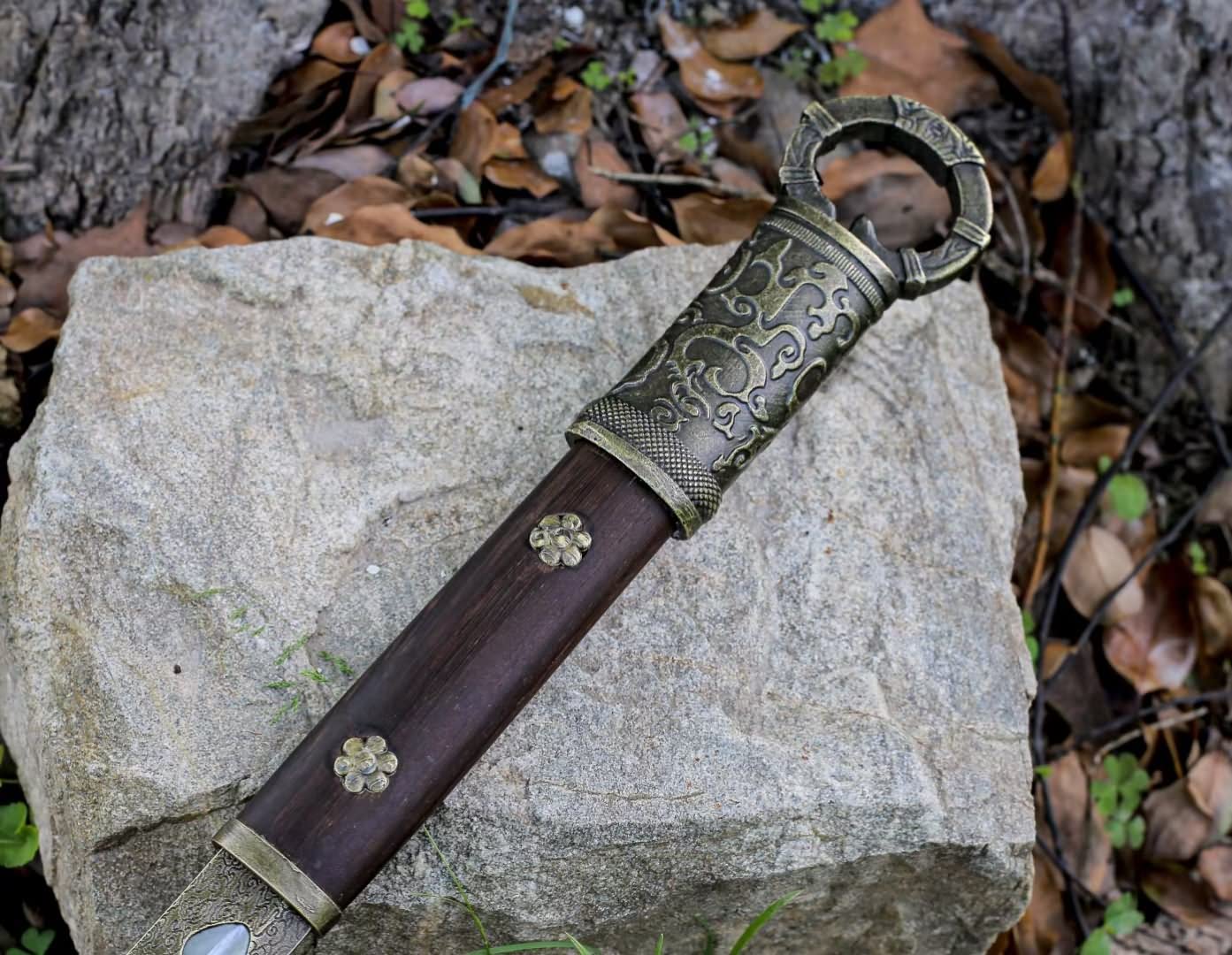 LOONGSWORD,Tang dao Real Forged T10 Steel Blade with Alloy Fittings and Rosewood Scabbard