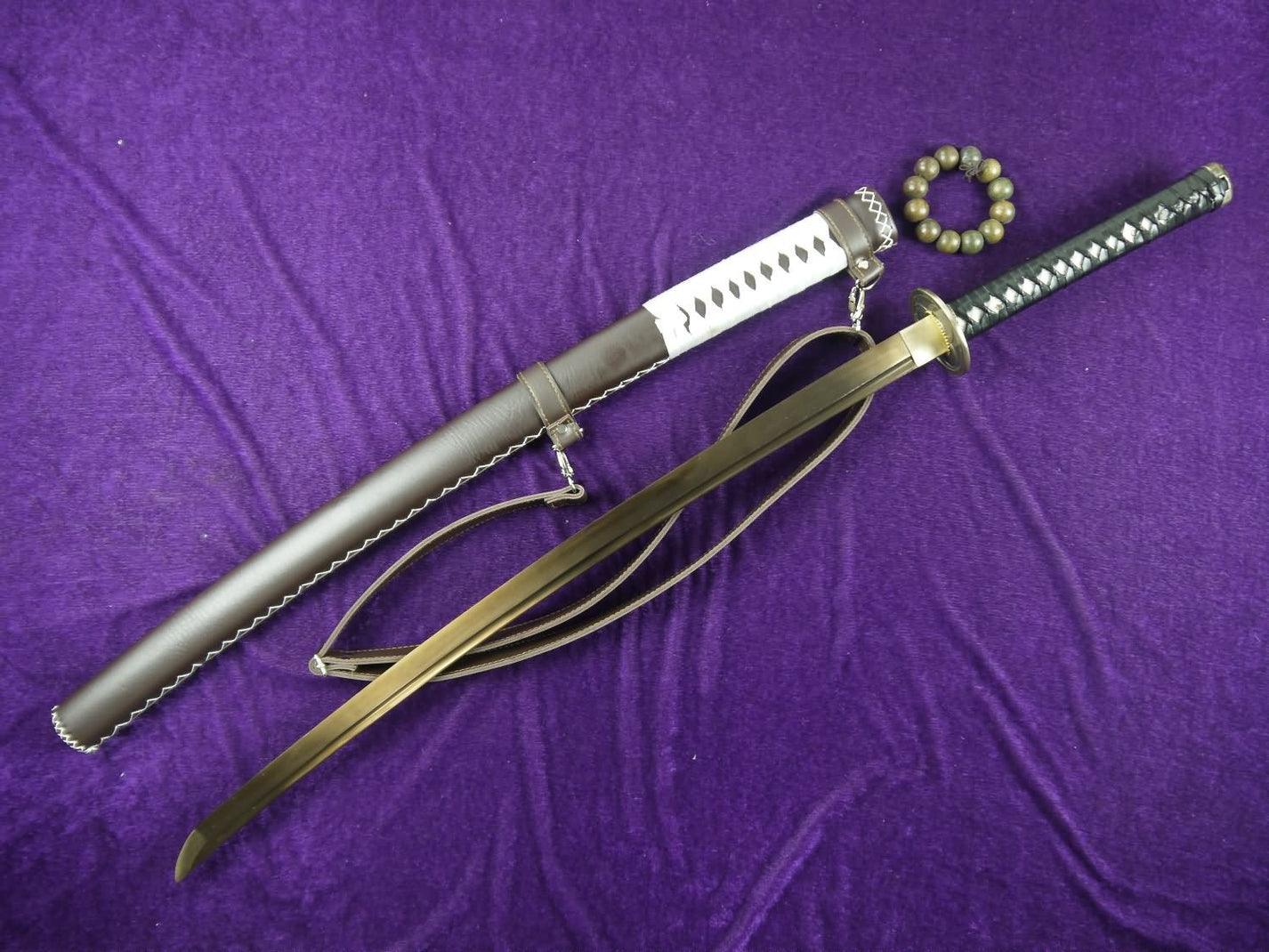 UCHIKATANA/T10 high carbon steel Golden blade/Brown eather scabbard