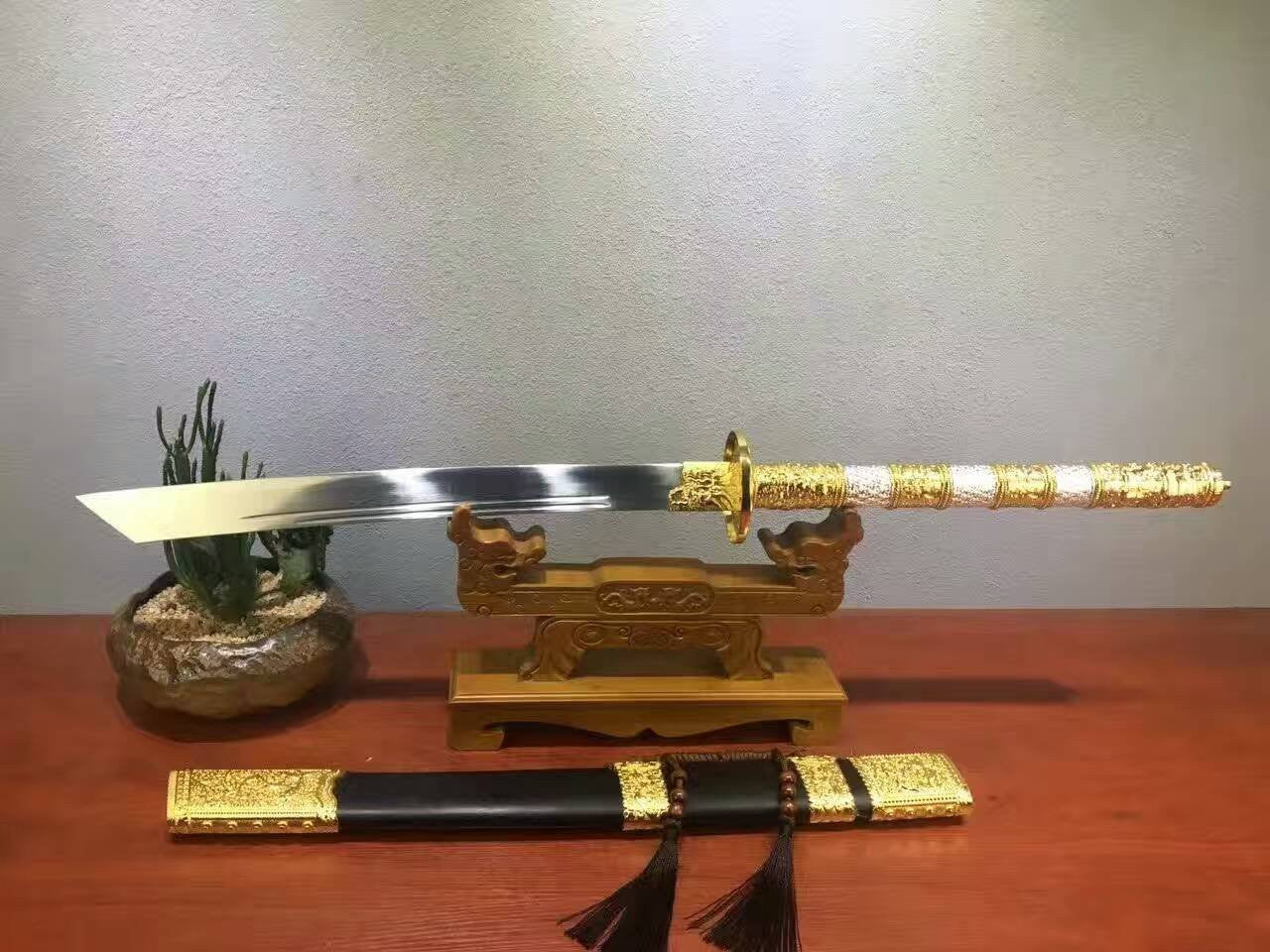 Kangxi collection sword,Damascus steel,Alloy,Black scabbard - Chinese sword shop