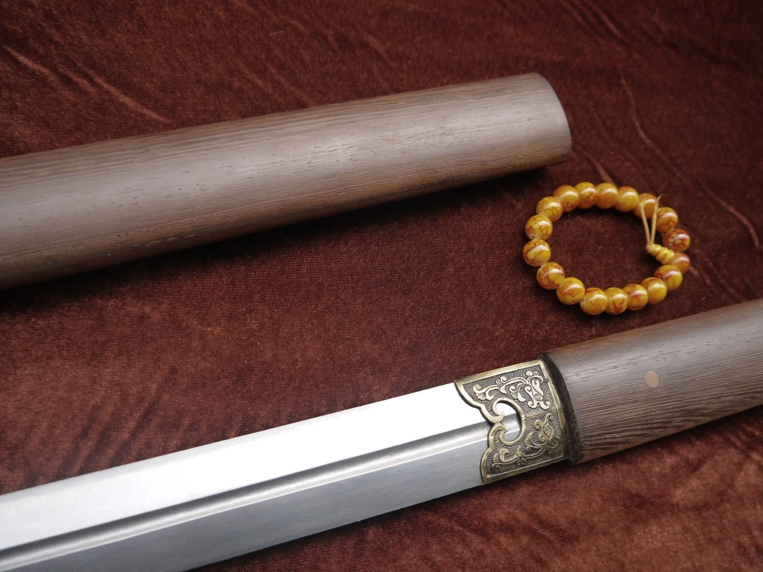 Simple sword/Damascus steel blade/Rosewood scabbard/Full tang - Chinese sword shop