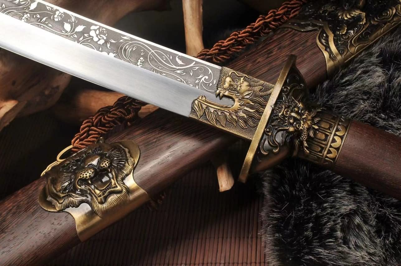 Dragon Tiger Sabre,High Carbon Steel Etch Blade,Rosewood Scabbard,LOONGSWORD