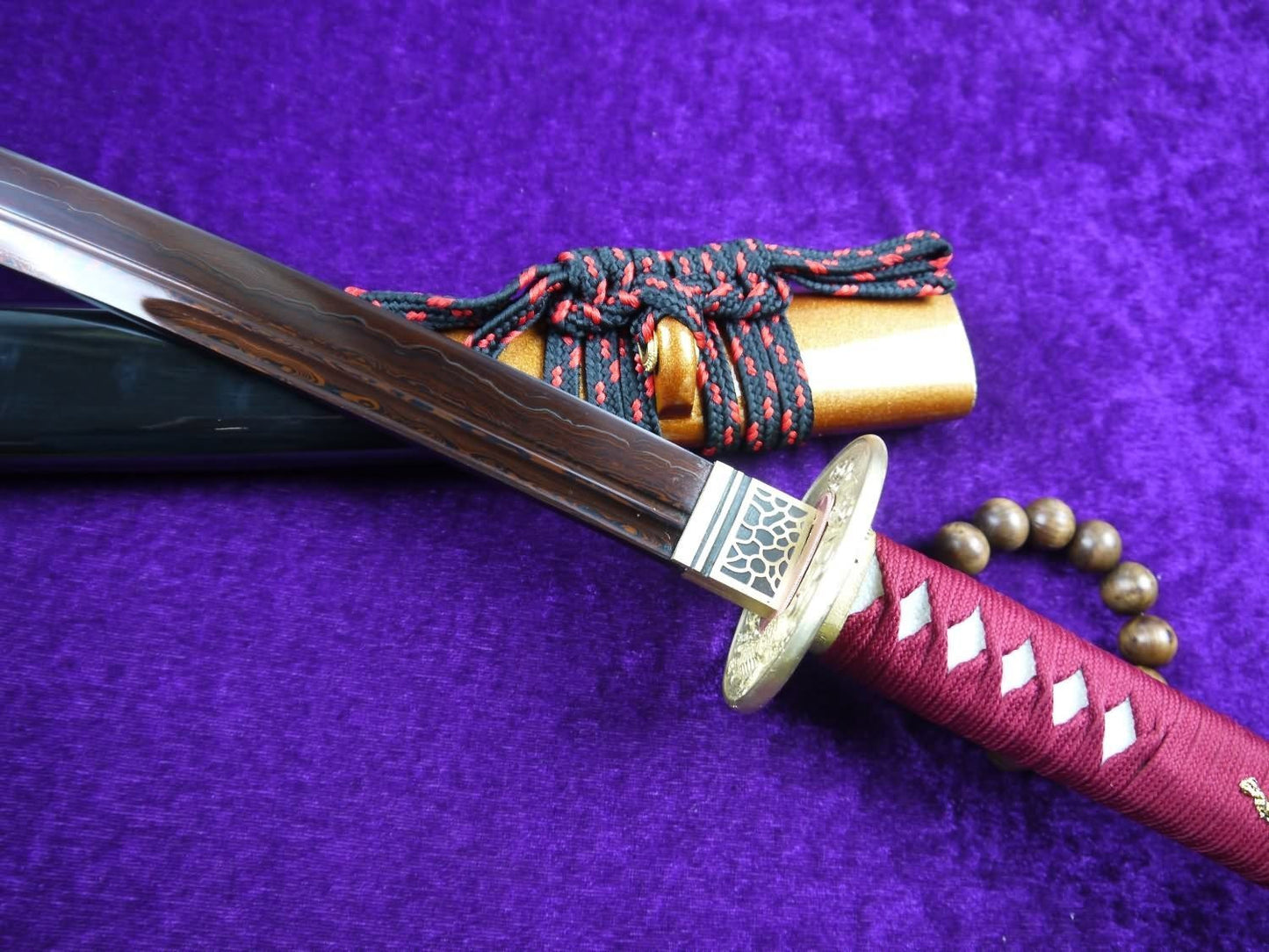 Niger Sabre/katana/Pattern steel Dark red blade/Wood paint scabbard/Copper fittings/Length 31" - Chinese sword shop