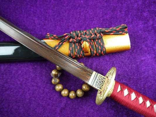 Niger Sabre/katana/Pattern steel Dark red blade/Wood paint scabbard/Copper fittings/Length 31" - Chinese sword shop