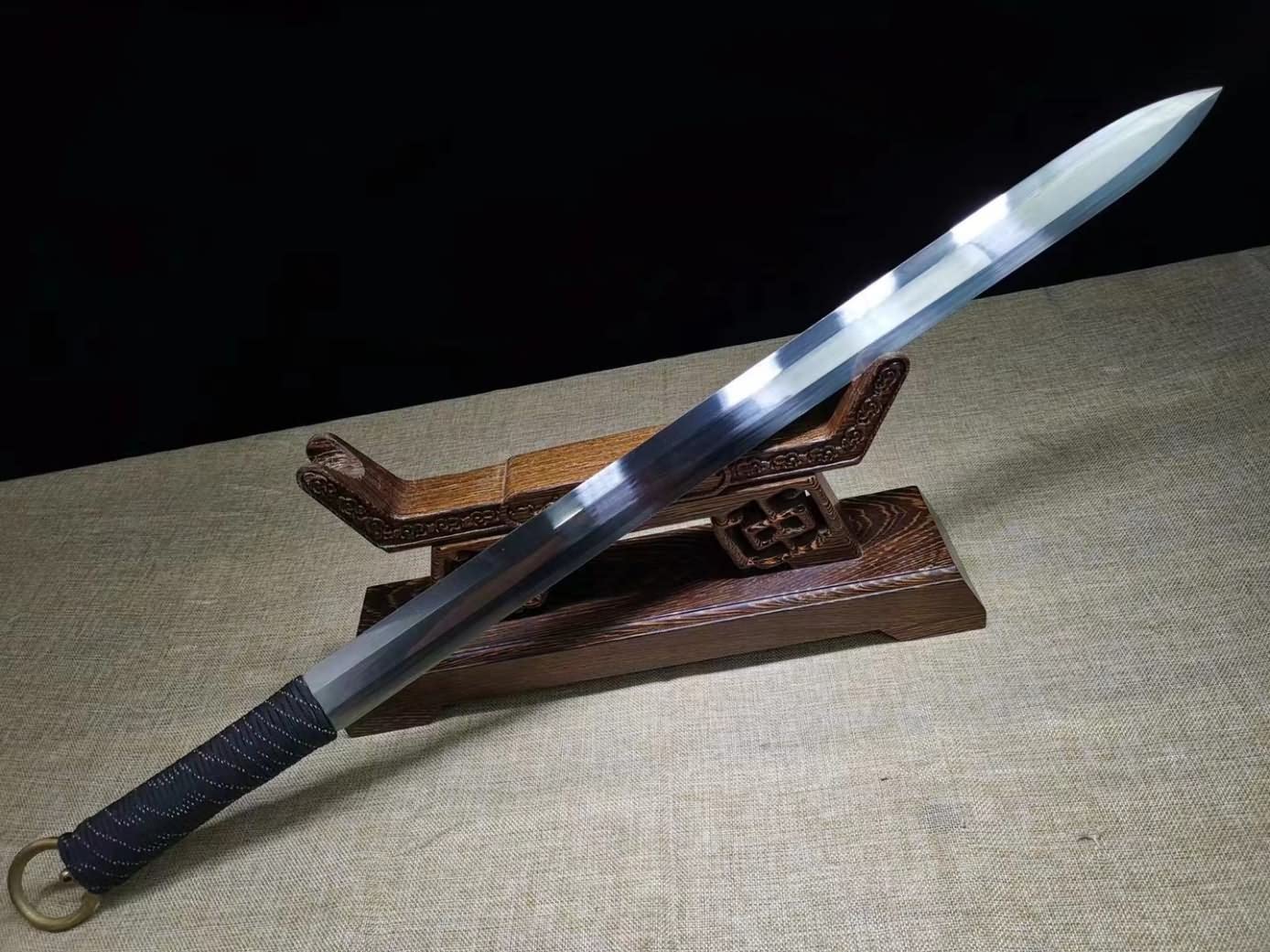 LOONGSWORD,chinese sword,Full Tang jian High Carbon Steel octahedral Blade,PU Scabbard