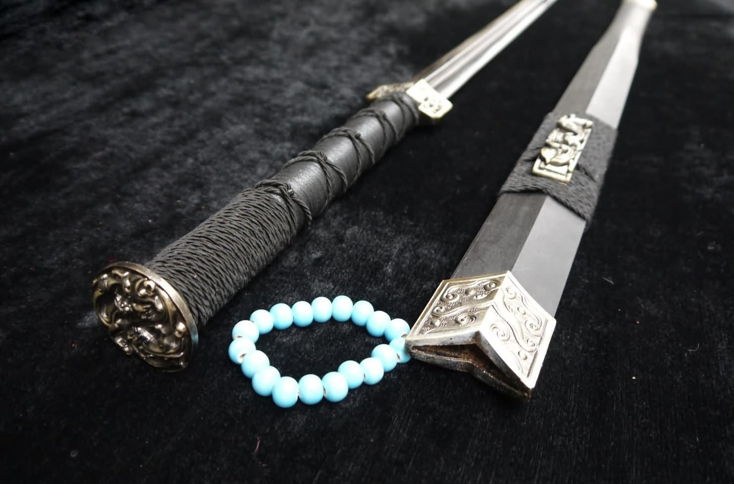 Han jian/Damascus steel Black Blade/Handmade/Black Wood scabbard/Alloy - Chinese sword shop