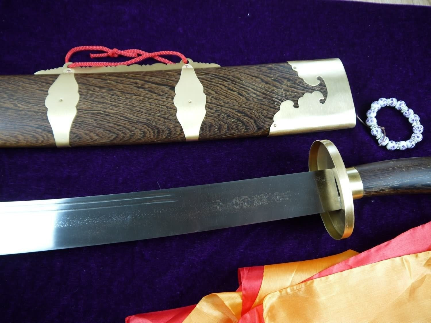 Single broadsword/Medium carbon steel/Rosewood/Coppe/Kung fu - Chinese sword shop
