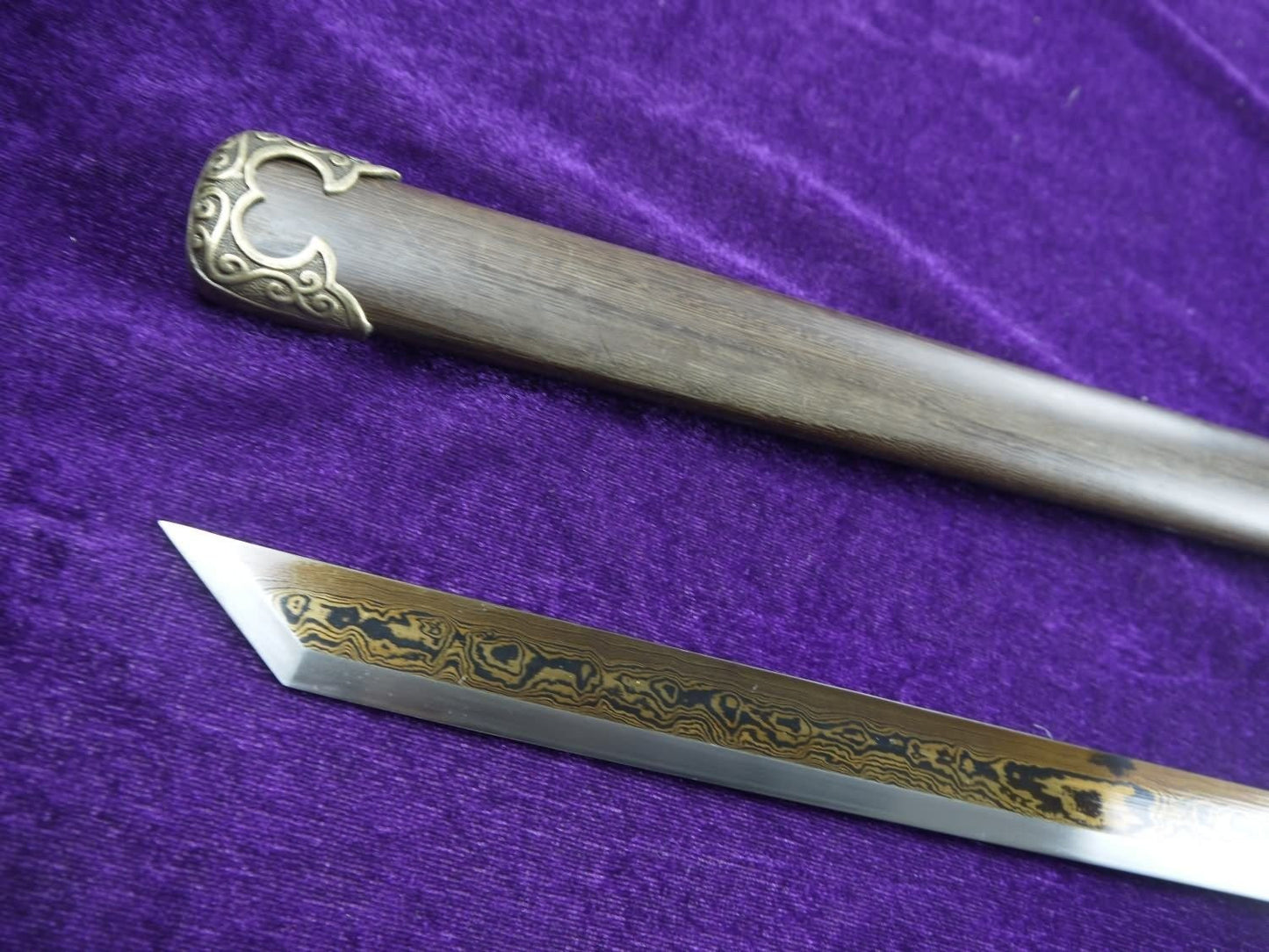 Tang dao sword/Damascus Steel blade/Rosewood Saya/Alloy fittings/Length 39" - Chinese sword shop