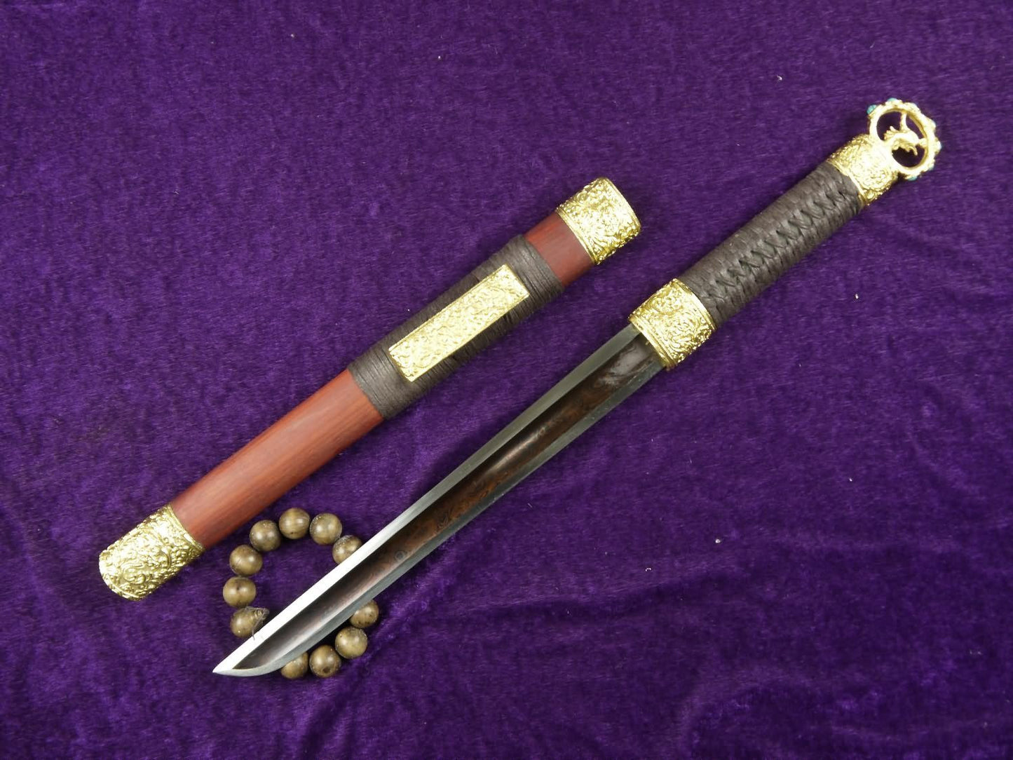 Dagger/Damascus steel Surface redness blade/Redwood scabbard/Alloy - Chinese sword shop