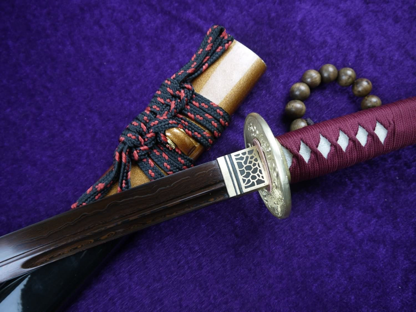 Niger Sabre/katana/Pattern steel Dark red blade/Wood paint scabbard/Copper fittings/Length 31" - Chinese sword shop