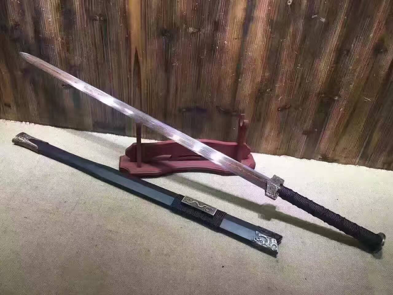 Han sword/Damascus steel red blade handmade/Dark wood Scabbard - Chinese sword shop