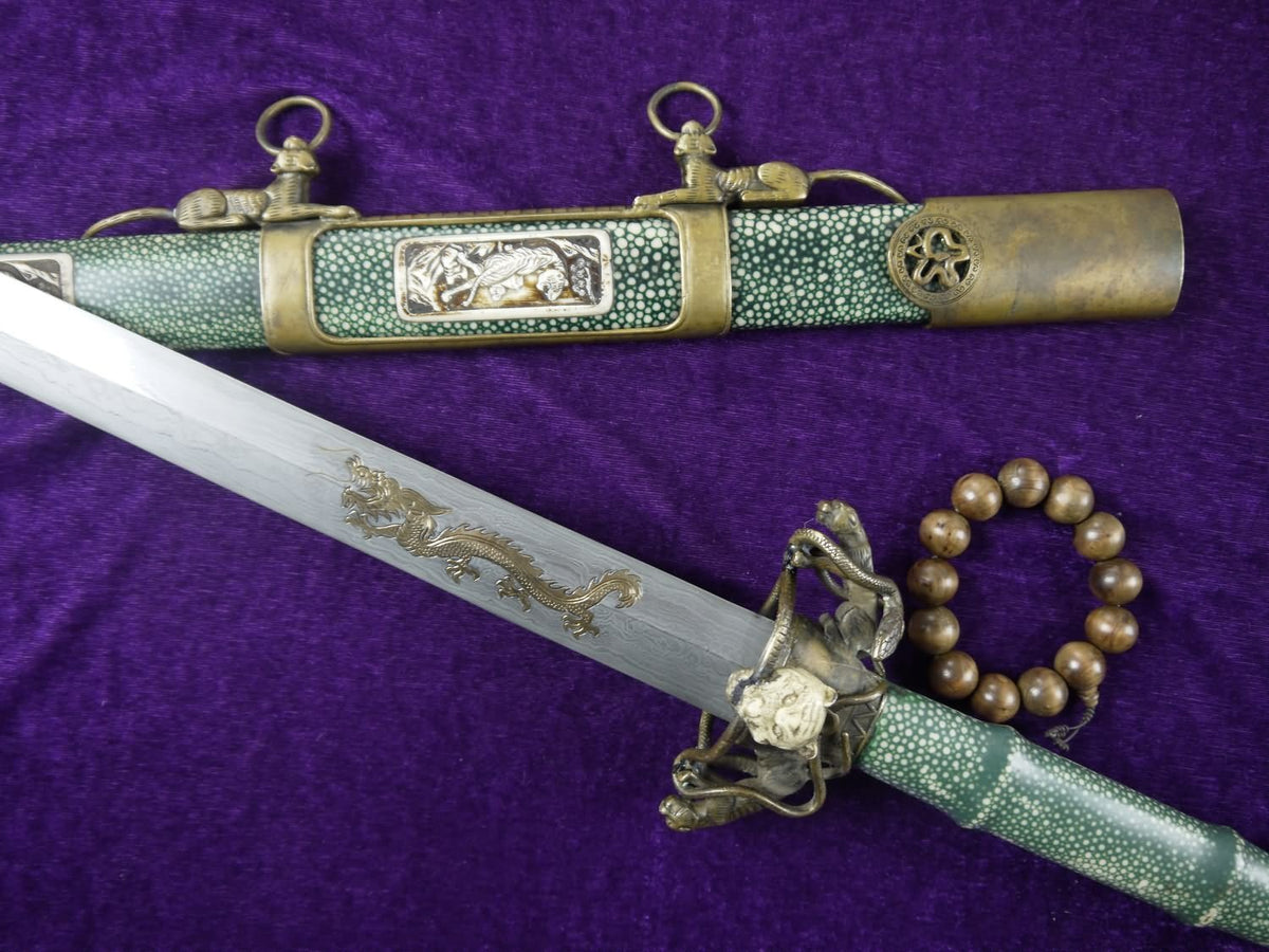 Snake-like sword/Damascus steel blade/Pearl skin wrapped scabbard ...