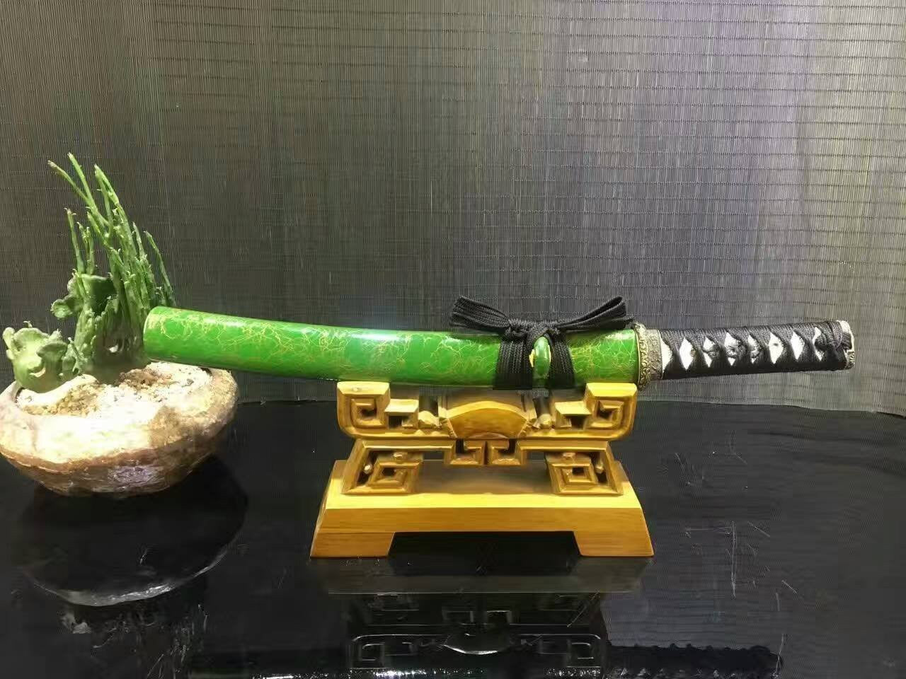 Wakizashi/Samurai/High carbon steel blade/Green paint Scabbard/Alloy/Length 20" - Chinese sword shop