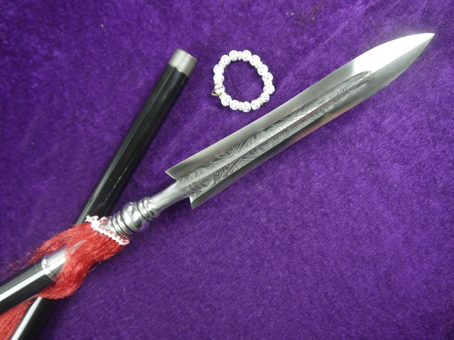 Taichi spear/Stainless steel/hand-made carved patterns/Two rod/Kung fu - Chinese sword shop