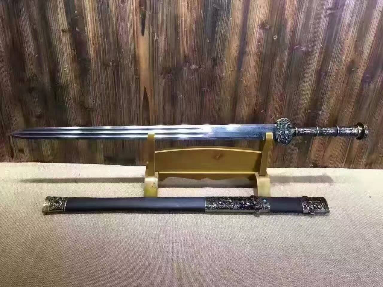 Warring States sword(Pattern steel blade,Black scabbard,Alloy fitted)Length 39" - Chinese sword shop