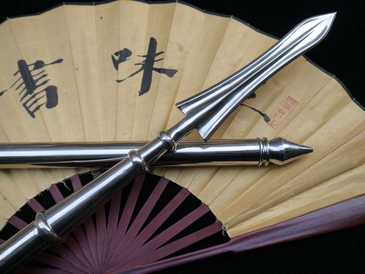 Tai chi Spear/Overall stainless steel Handmade/Two rod/lance - Chinese sword shop