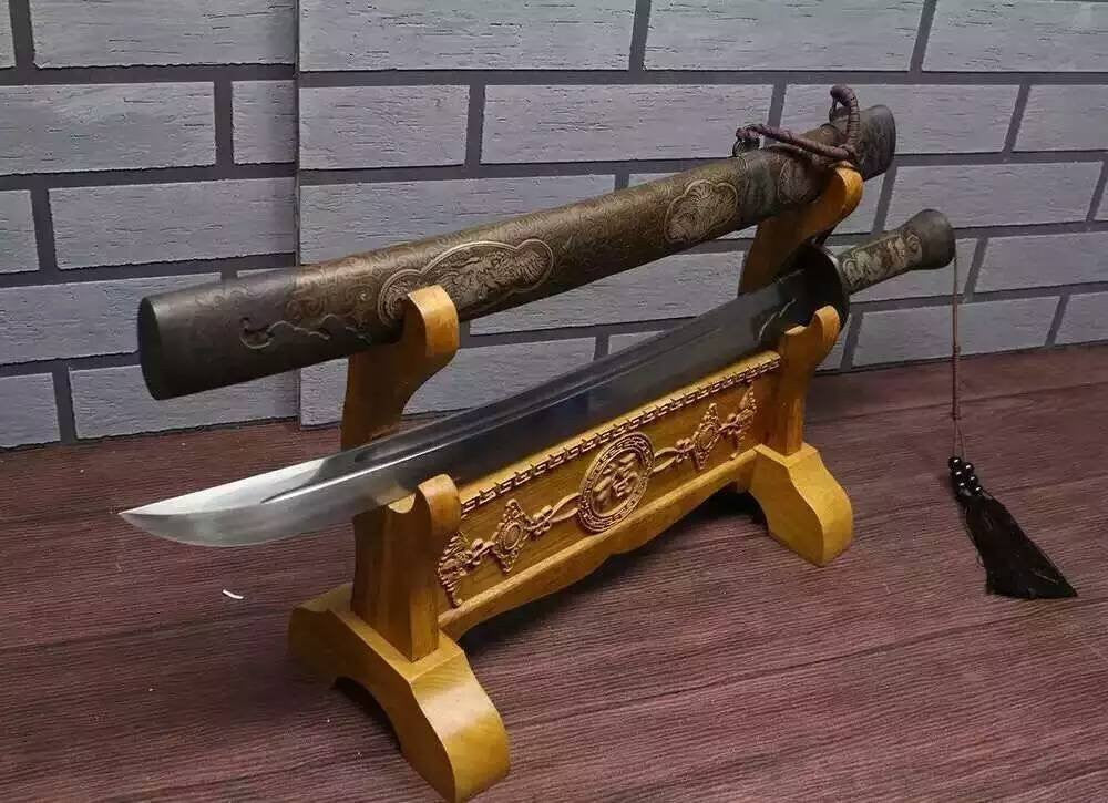 Broadsword/Damascus steel handmade blade/Brass scabbard/Length 28" - Chinese sword shop