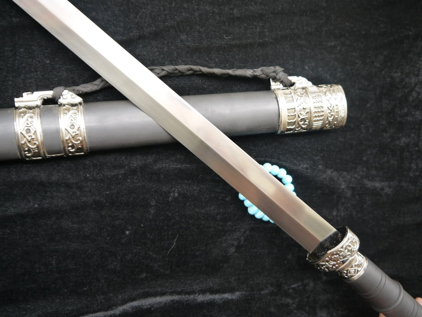 Hidden Dragon sword(Damascus steel,Black wood scabbard,Alloy fitted)Length 39" - Chinese sword shop