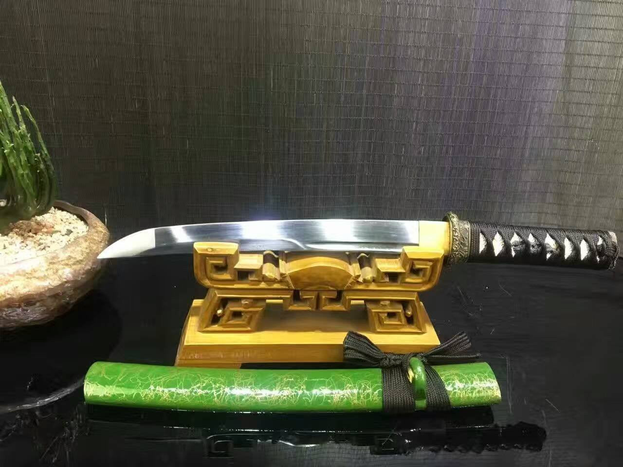 Wakizashi/Samurai/High carbon steel blade/Green paint Scabbard/Alloy/Length 20" - Chinese sword shop