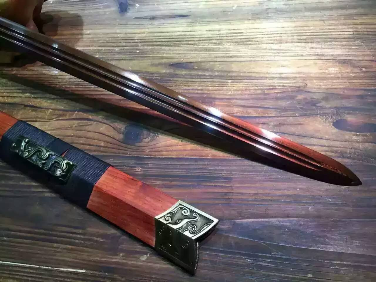 Han jian/Damascus steel red blade/Red scabbard/Alloy fittings/Length 39" - Chinese sword shop