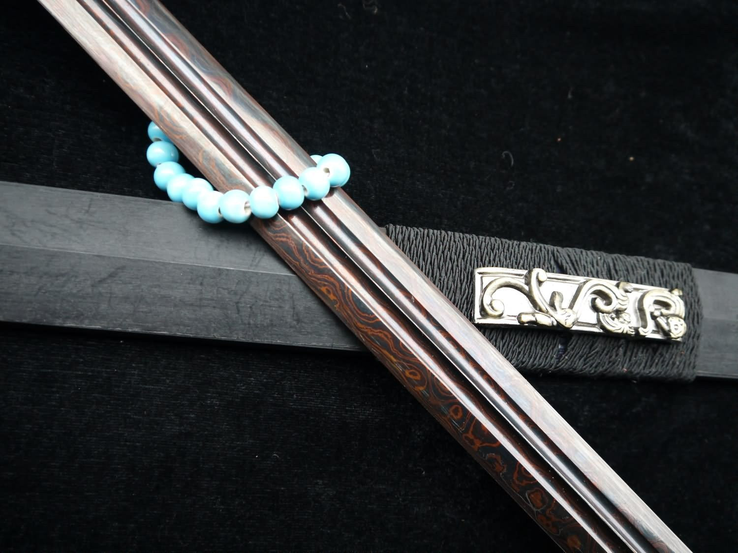 Han jian/Damascus steel Black Blade/Handmade/Black Wood scabbard/Alloy - Chinese sword shop