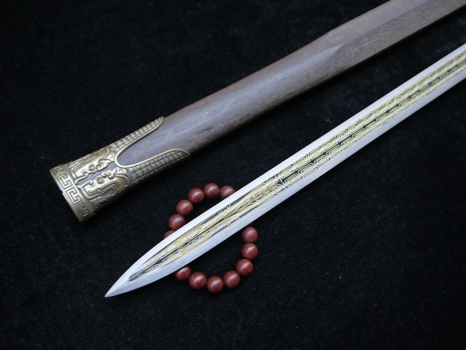 Han sword,Damascus steel Etching flame grain,Rosewood scabbard,Alloy - Chinese sword shop