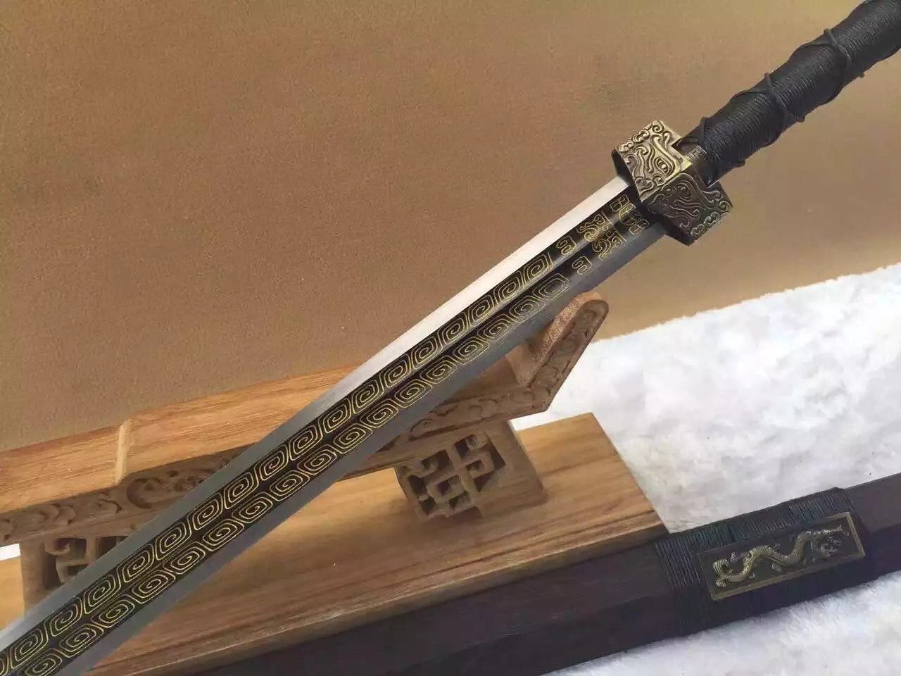 Han jian,High carbon steel Etching flame grain blade,Rosewood scabbard - Chinese sword shop
