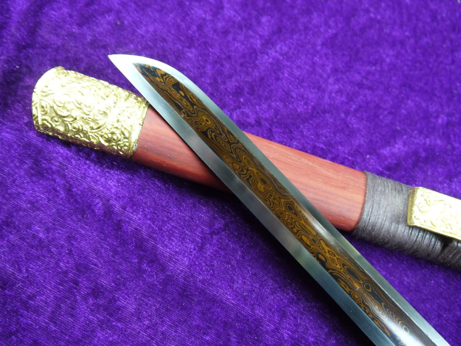 Dagger/Damascus steel Surface redness blade/Redwood scabbard/Alloy - Chinese sword shop
